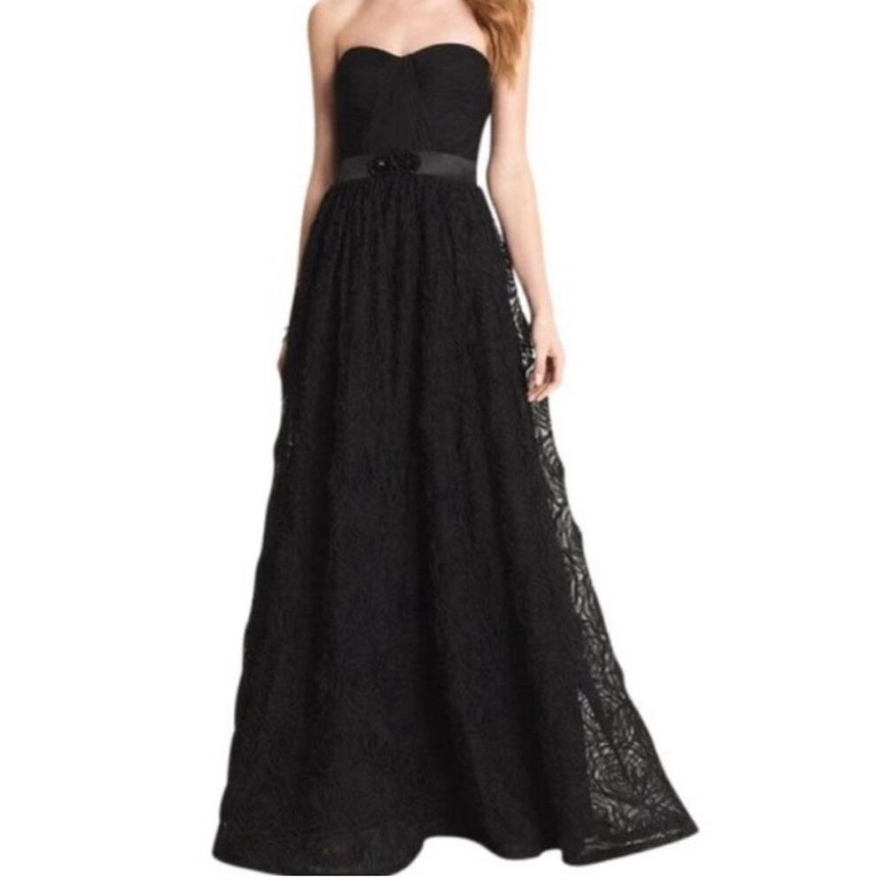 Cache Black Pleat Bodice Rosette Ball Gown Formal Dress Size 8